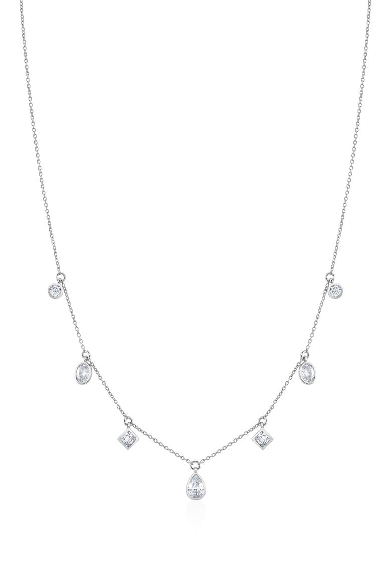 Multicut Station Pendant Necklace, Main, color, PURE PLATINUM / CLEAR STONE
