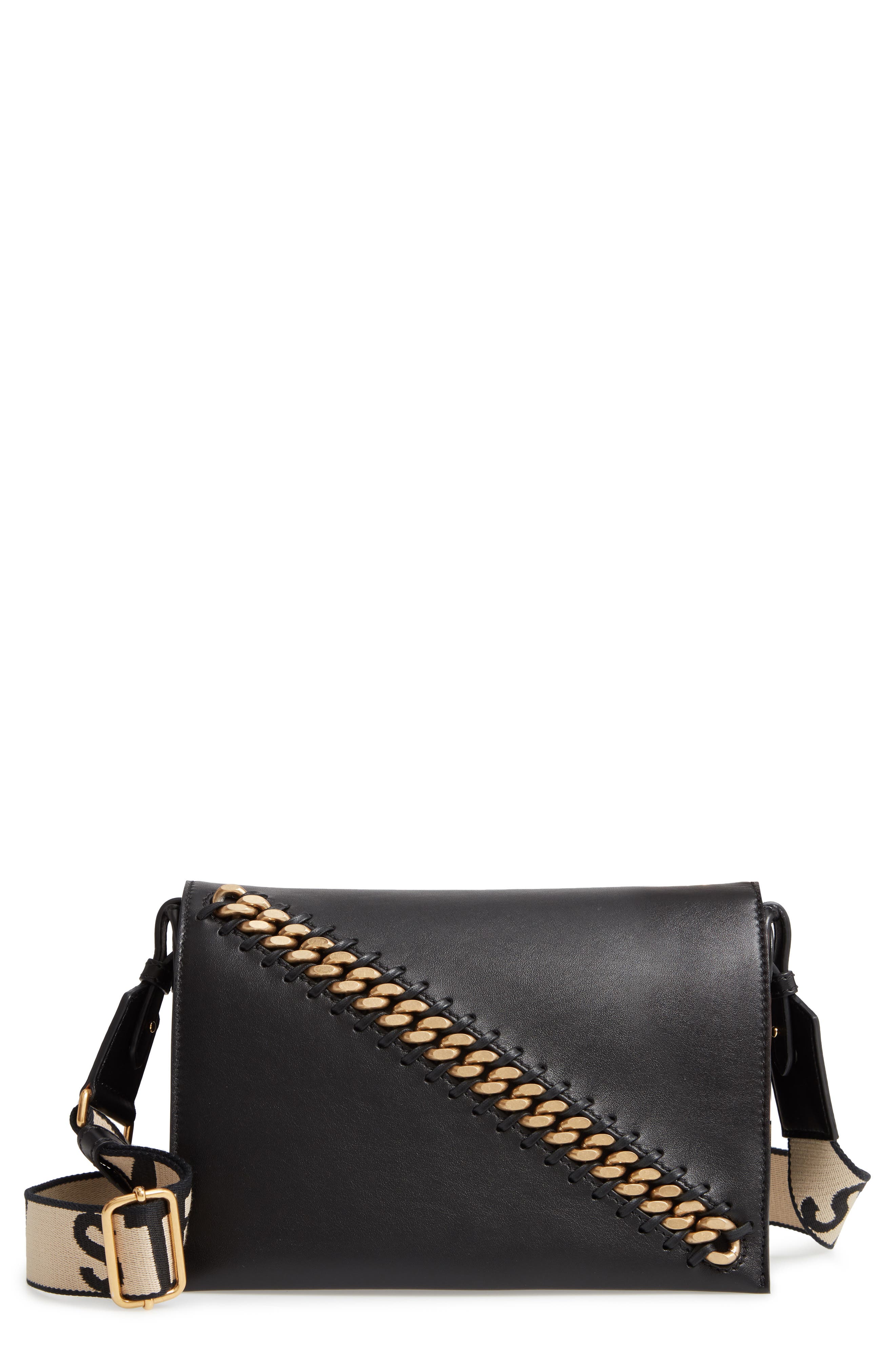 Stella McCartney Logo Strap Faux Leather Crossbody Bag, Main, color, 