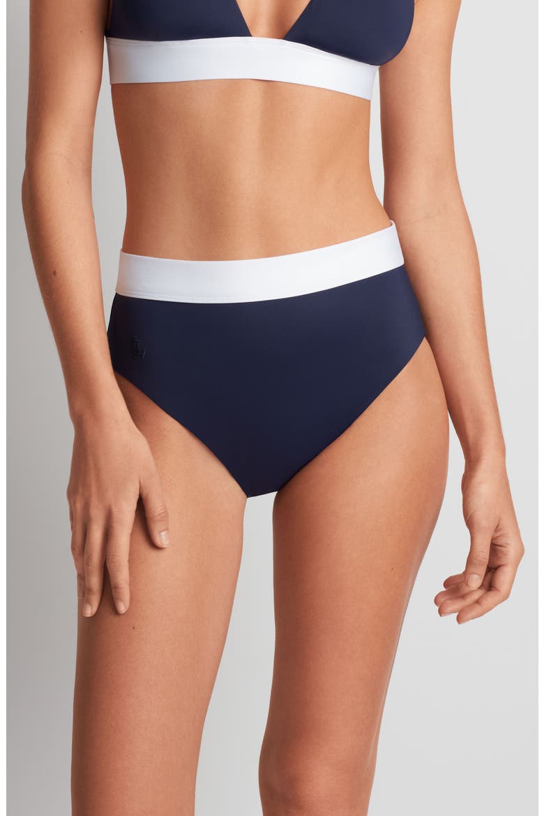 Banded High Waist Bikini Bottoms, Main, color, DARK NAVY