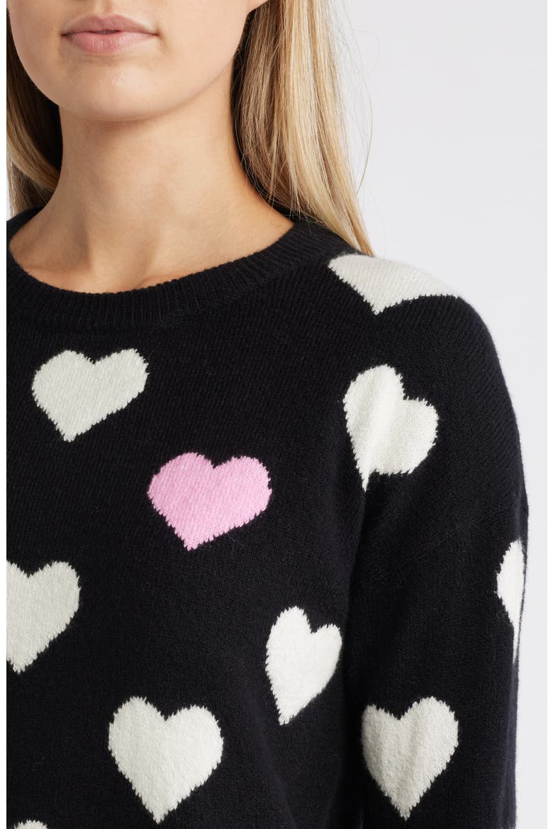 Hearts Jacquard Crewneck Sweater, Alternate, color, BLACK- IVORY POP HEART