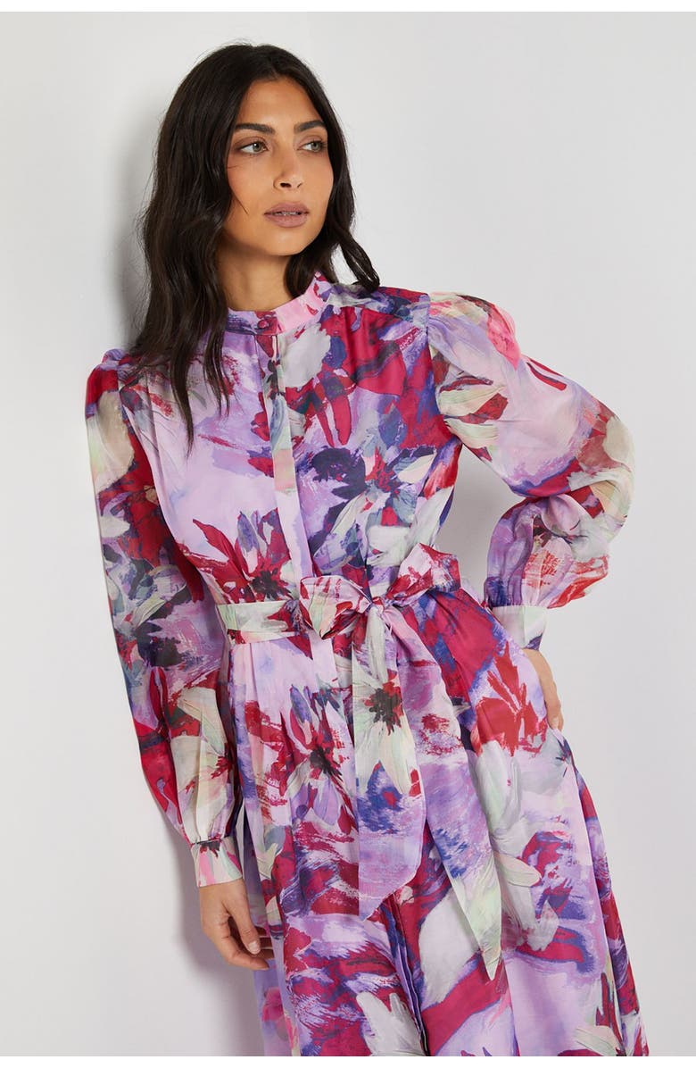 Wallis Floral Print Organza Midi Shirt Dress, Alternate, color, Pink