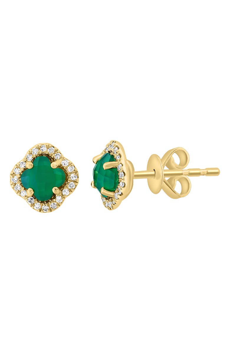 EFFY 14K Yellow Gold Green Onyx & Diamond Halo Quatrefoil Stud Earrings - 0.10ct., Alternate, color, Green