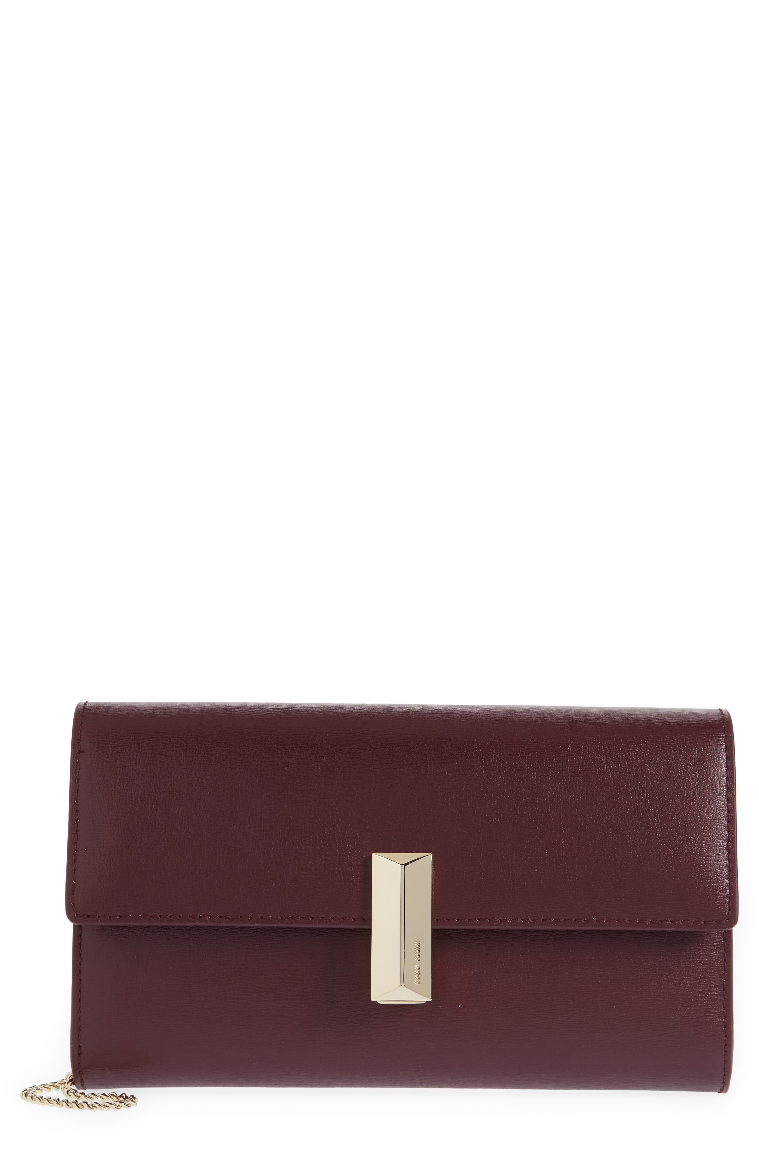 BOSS Nathalie Leather Clutch, Main, color, 