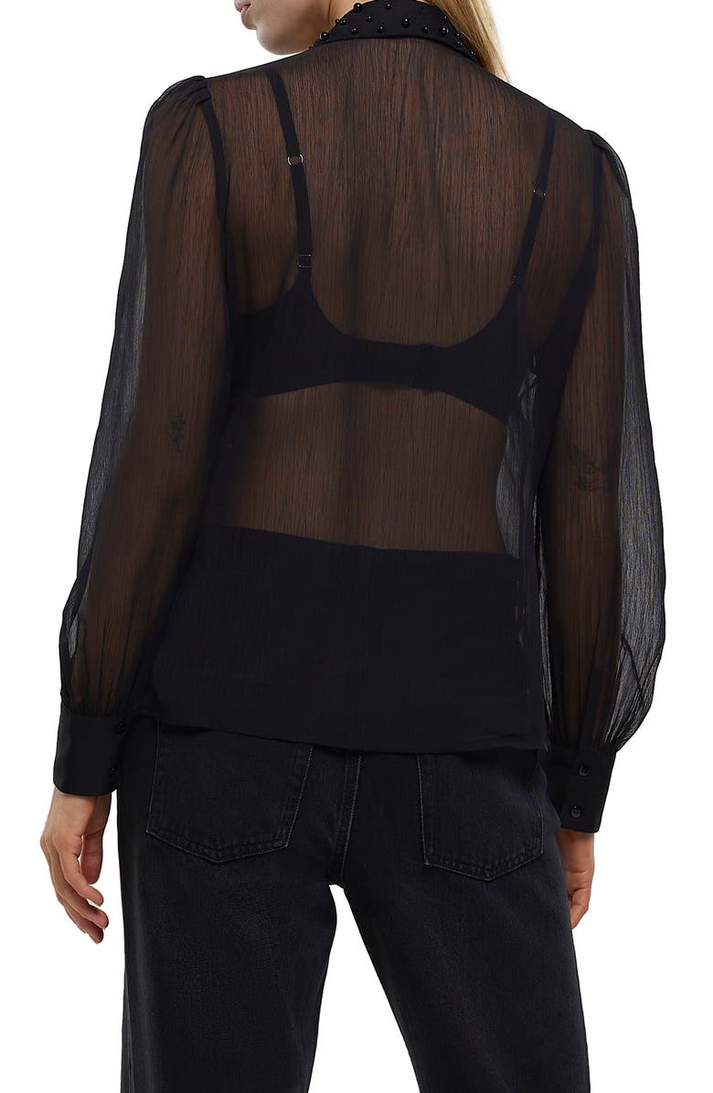 River Island Embellished Floral Appliqué Chiffon Blouse, Alternate, color, 