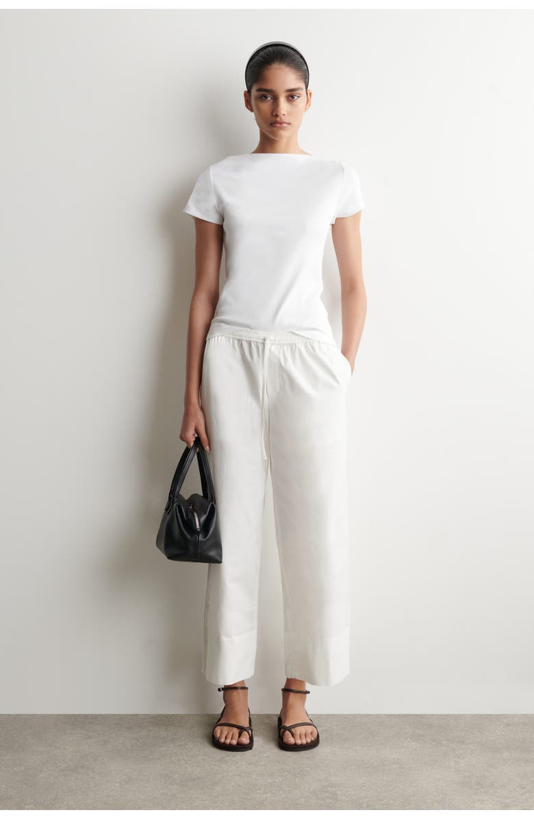 COS Cotton Straight-leg Drawstring Trousers, Main, color, White