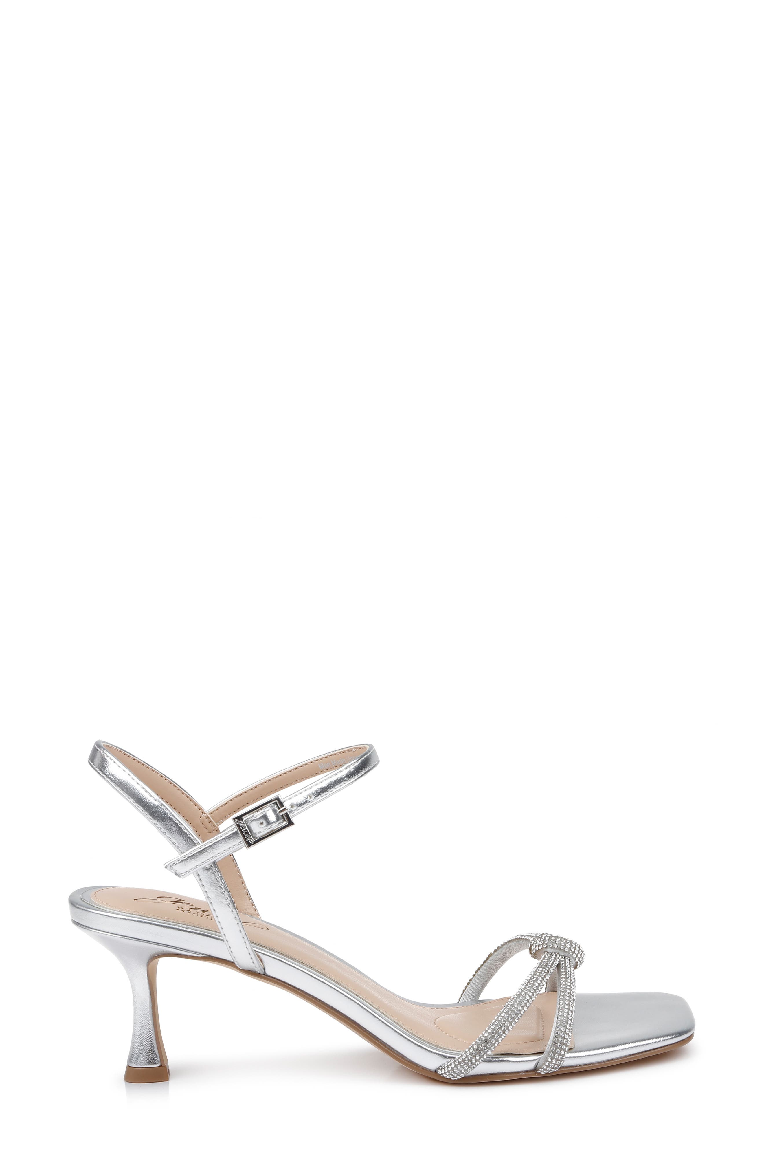 Jewel Badgley Mischka Maci Kitten Heel Ankle Strap Sandal, Alternate, color, Silver Met