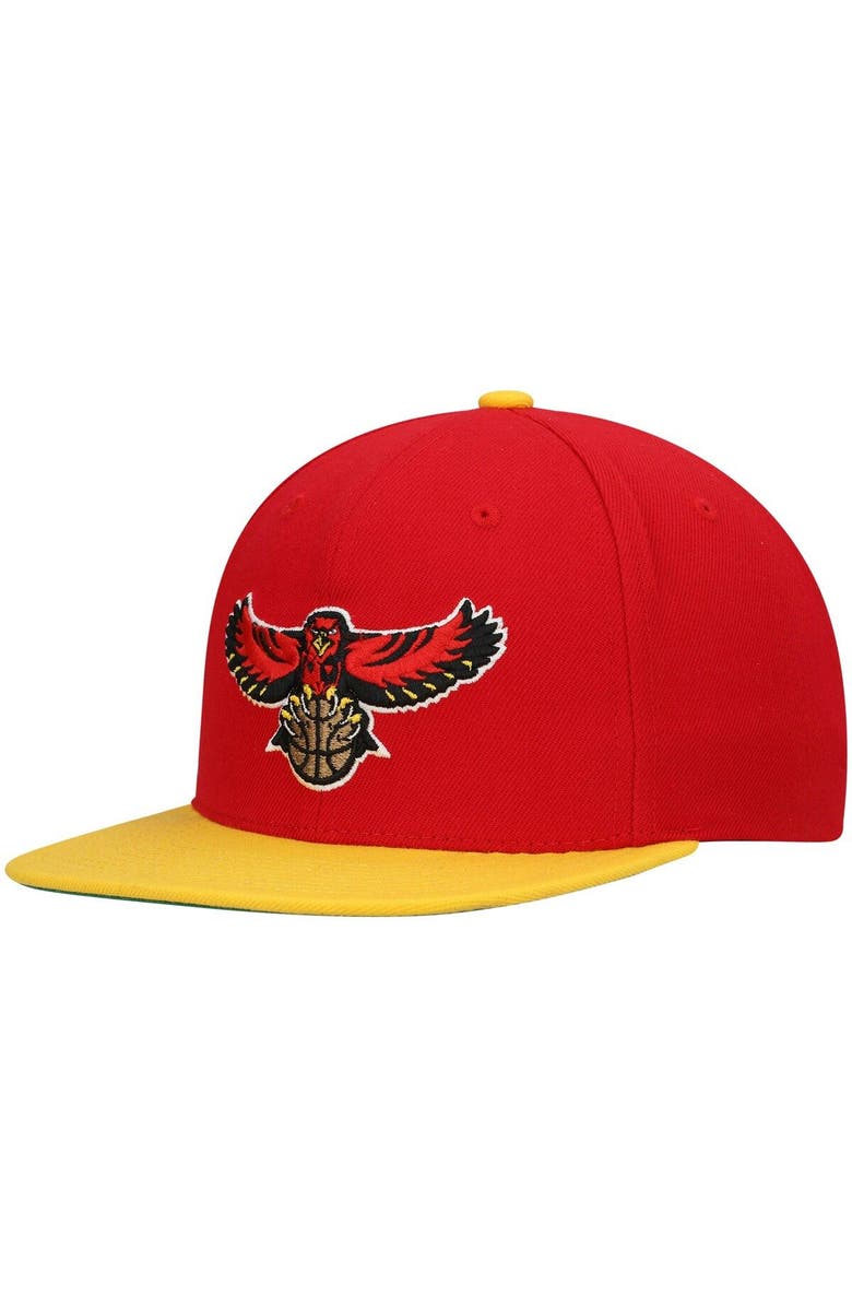 Mitchell & Ness Men's Mitchell & Ness Red/Yellow Atlanta Hawks Hardwood Classics Team Two-Tone 2.0 Snapback Hat, Main, color, Red