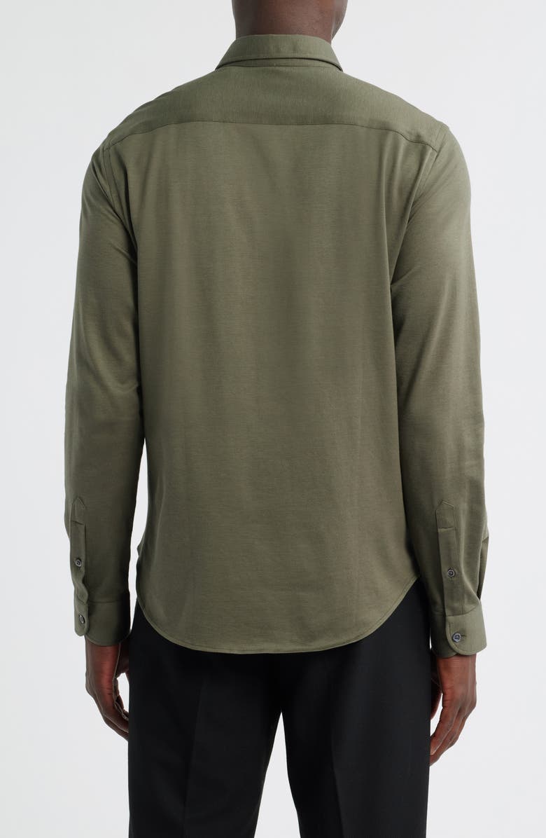 Emporio Armani Solid Cotton Piqué Button-Up Shirt, Alternate, color, Solid Medium Green