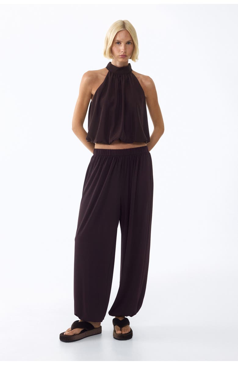 H&M Bubble-hem Top, Alternate, color, Dark Brown