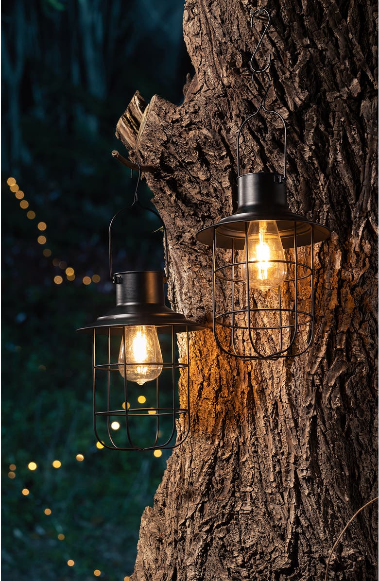 Glitzhome Metal Wire Solar Powered Outdoor Hanging Lantern, Alternate, color, Black