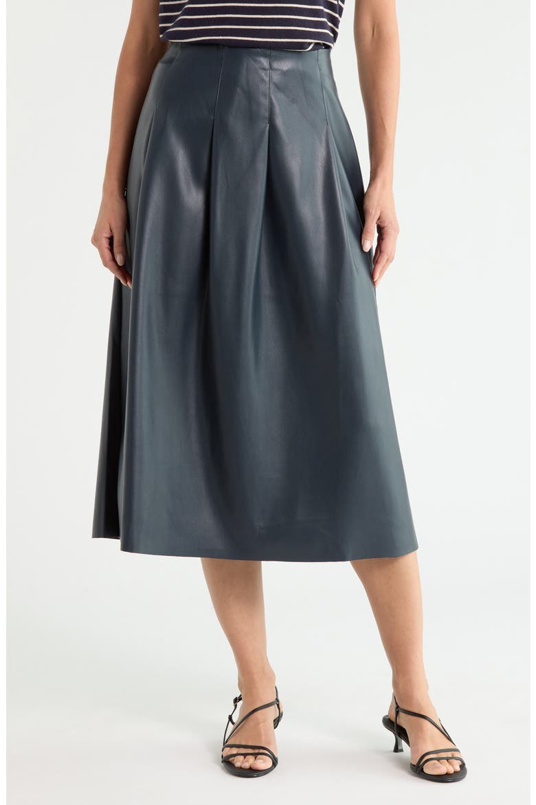 Pleated Faux Leather Midi Skirt, Main, color, DARK NAVY