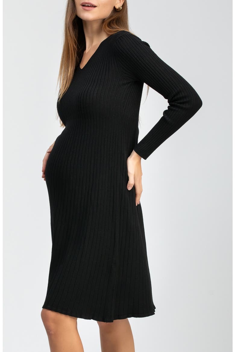 Bianca Rib Long Sleeve Maternity Dress, Alternate, color, BLACK