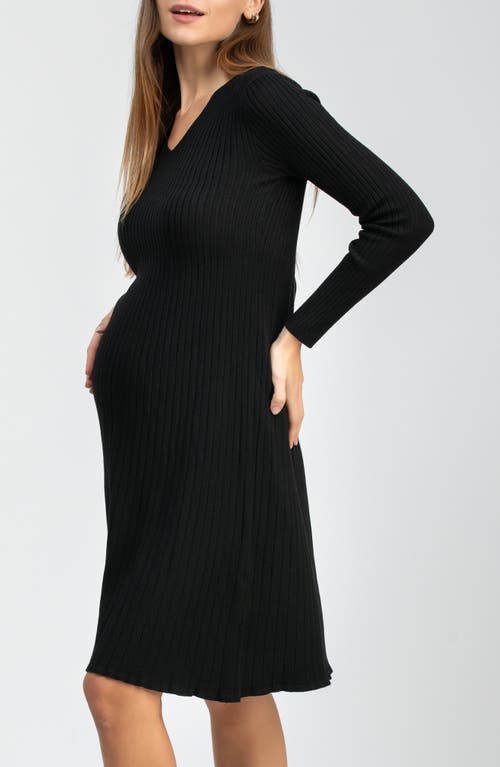 Pietro Brunelli Maternity Bianca Rib Long Sleeve Maternity Dress In Black