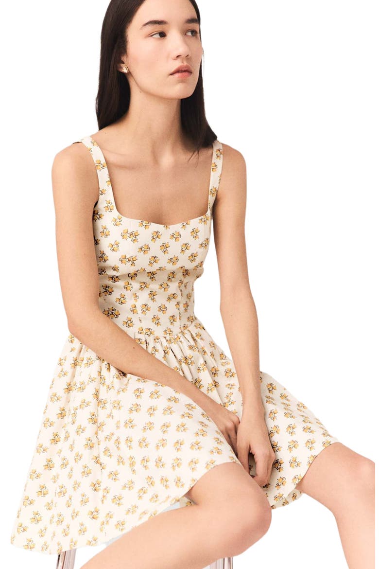 Short flared patterned dress, Alternate, color, Yellow small flowers print