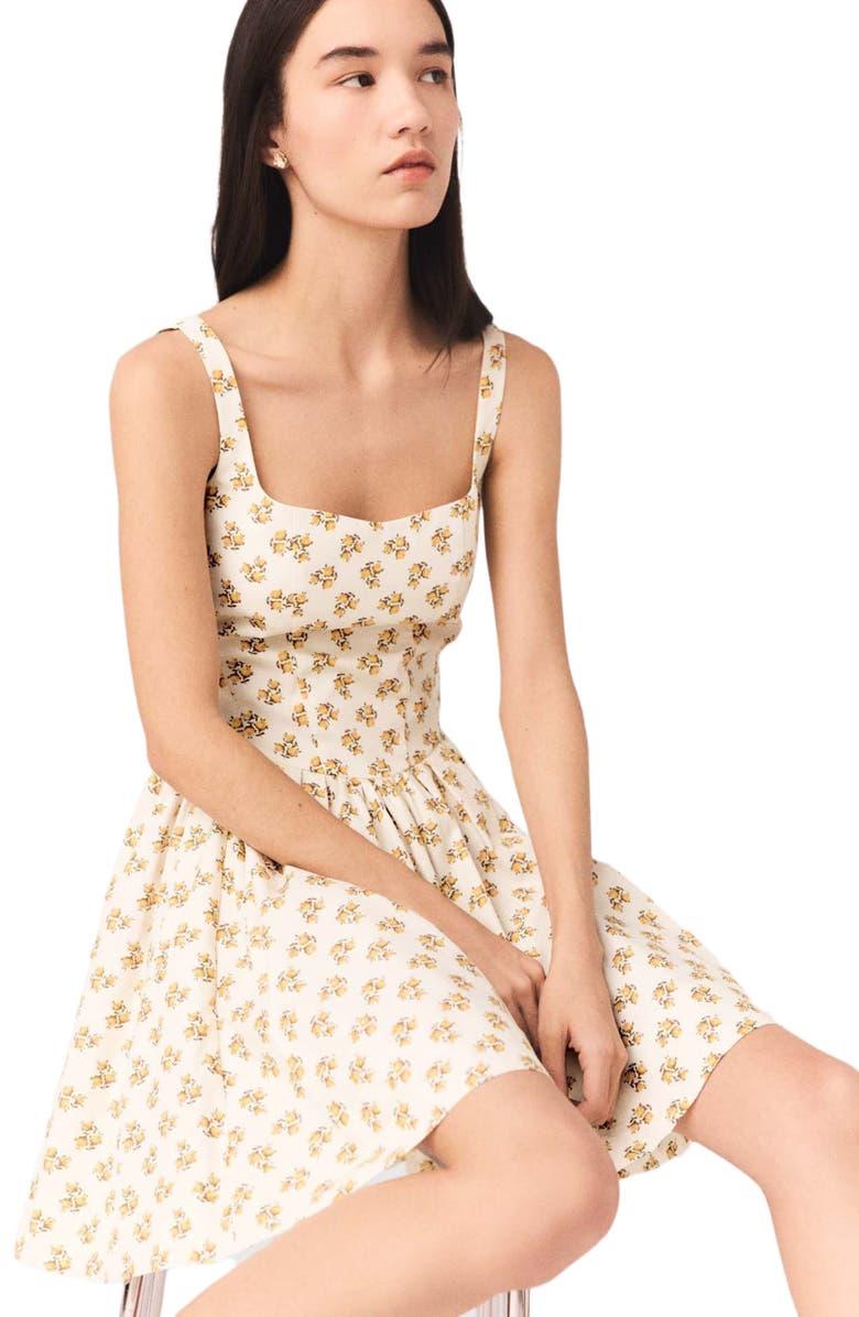 maje Short flared patterned dress, Alternate, color, Yellow Small Flowers Print