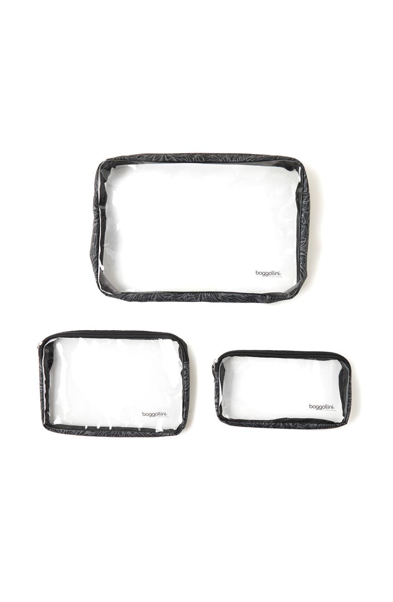 BAGGALLINI Clear Travel Pouches 3 Piece Set, Main, color, Midnight Blossom
