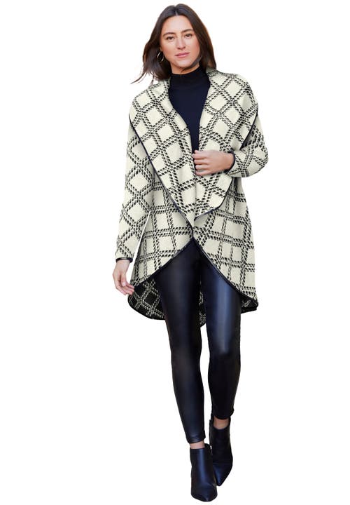 Jessica London Faux Leather-trim Sweater In Neutral