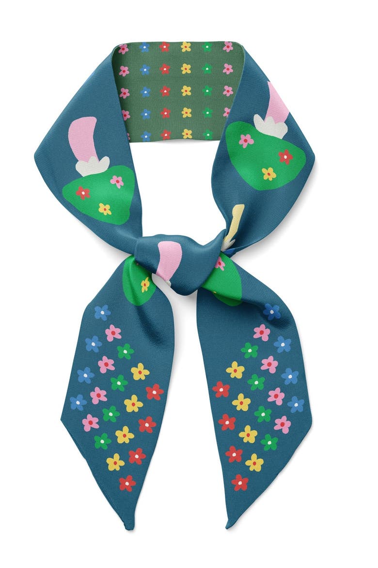Mushroom Floral Twilly Ribbon Scarf, Main, color, Beige