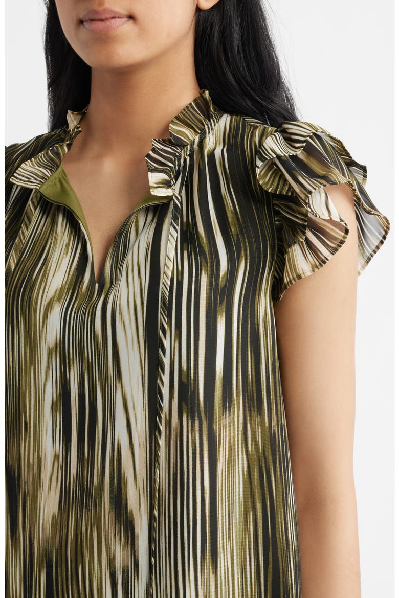 Ruffle Sleeve Tie Neck Top, Alternate, color, BAY LEAF MULTI