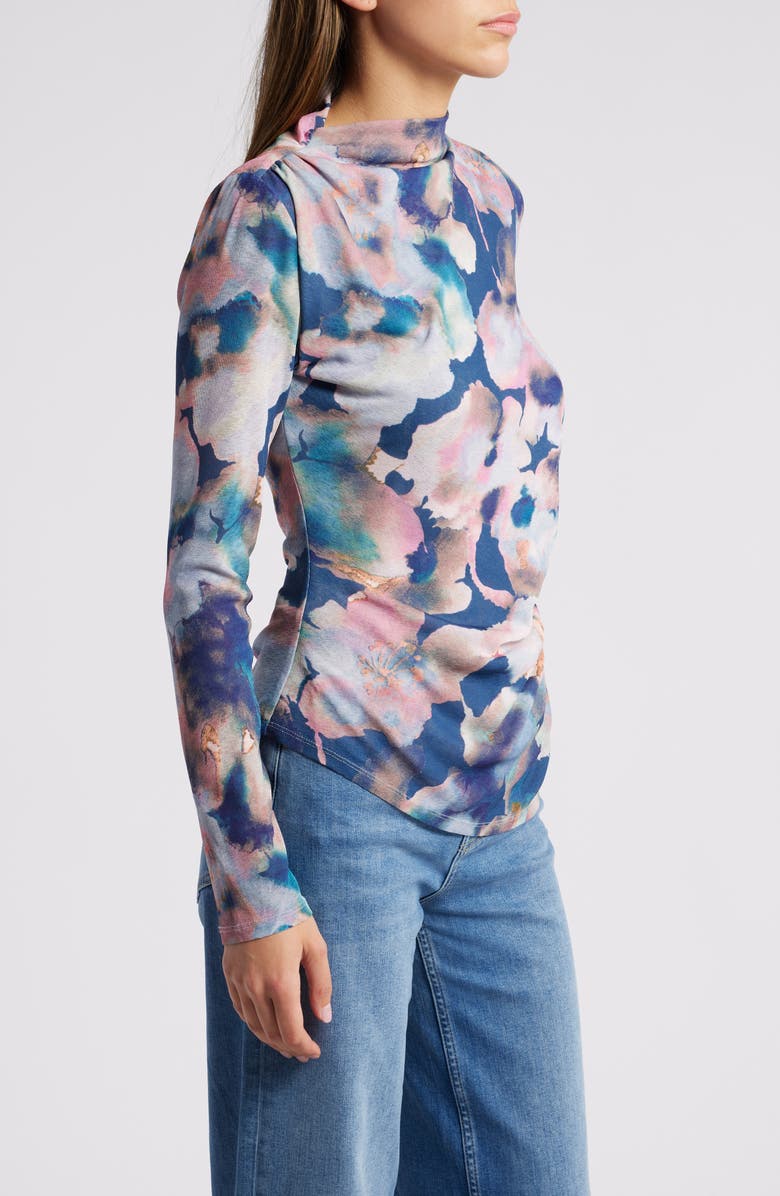 Rails Joelle Floral Ruched Funnel Neck Top, Alternate, color, Midnight Verbena