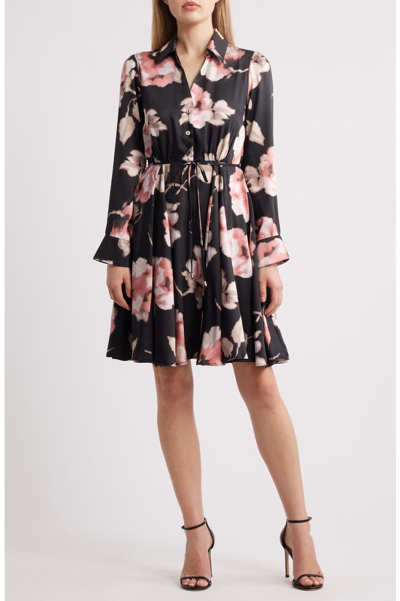 Floral Long Sleeve Shirtdress, Main, color, BLACK PINK