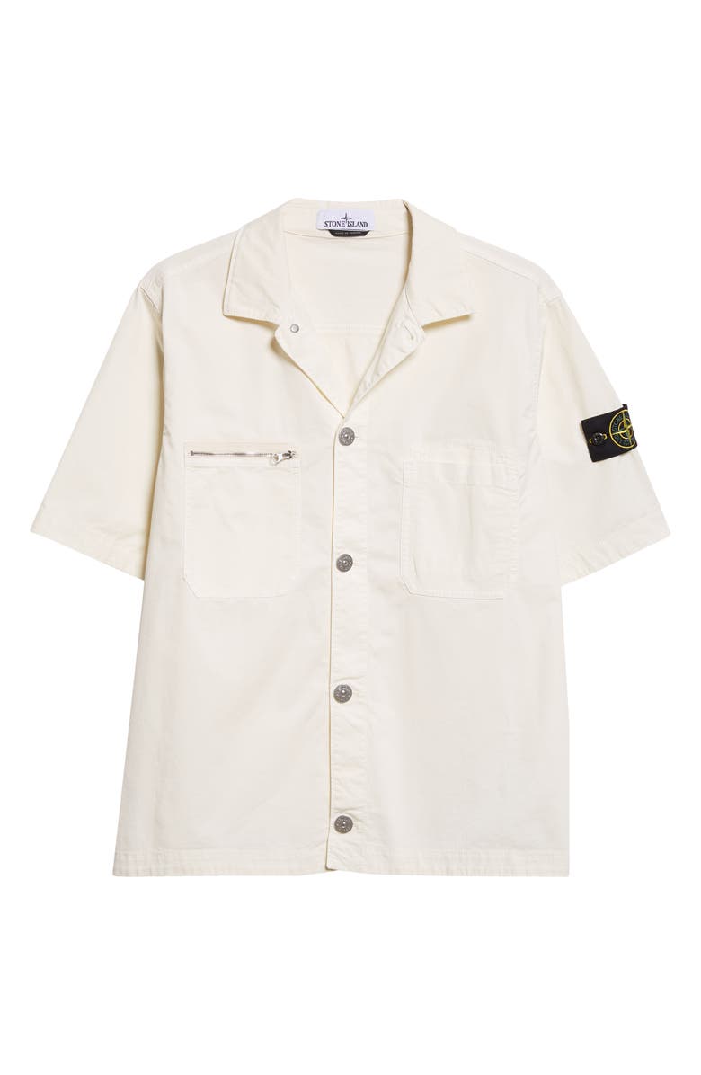 Stone Island Short Sleeve Stretch Cotton Button-Up Shirt, Alternate, color, V0093 Ivory