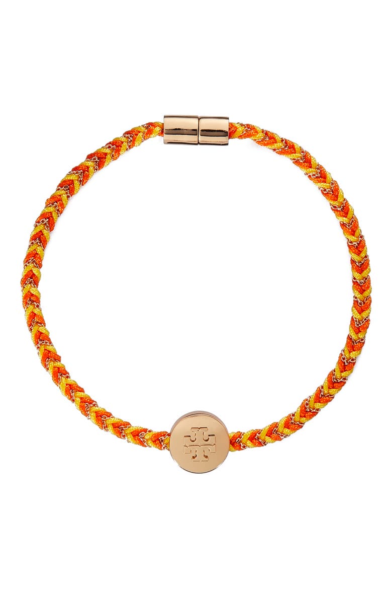 Kira Braided Charm Bracelet, Main, color, TORY GOLD/GOLDFINCH/ORANGE