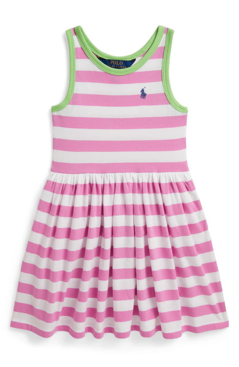 Polo Ralph Lauren Kids' Stripe Cotton Jersey Dress, Main, color, Laguna Pink/ White