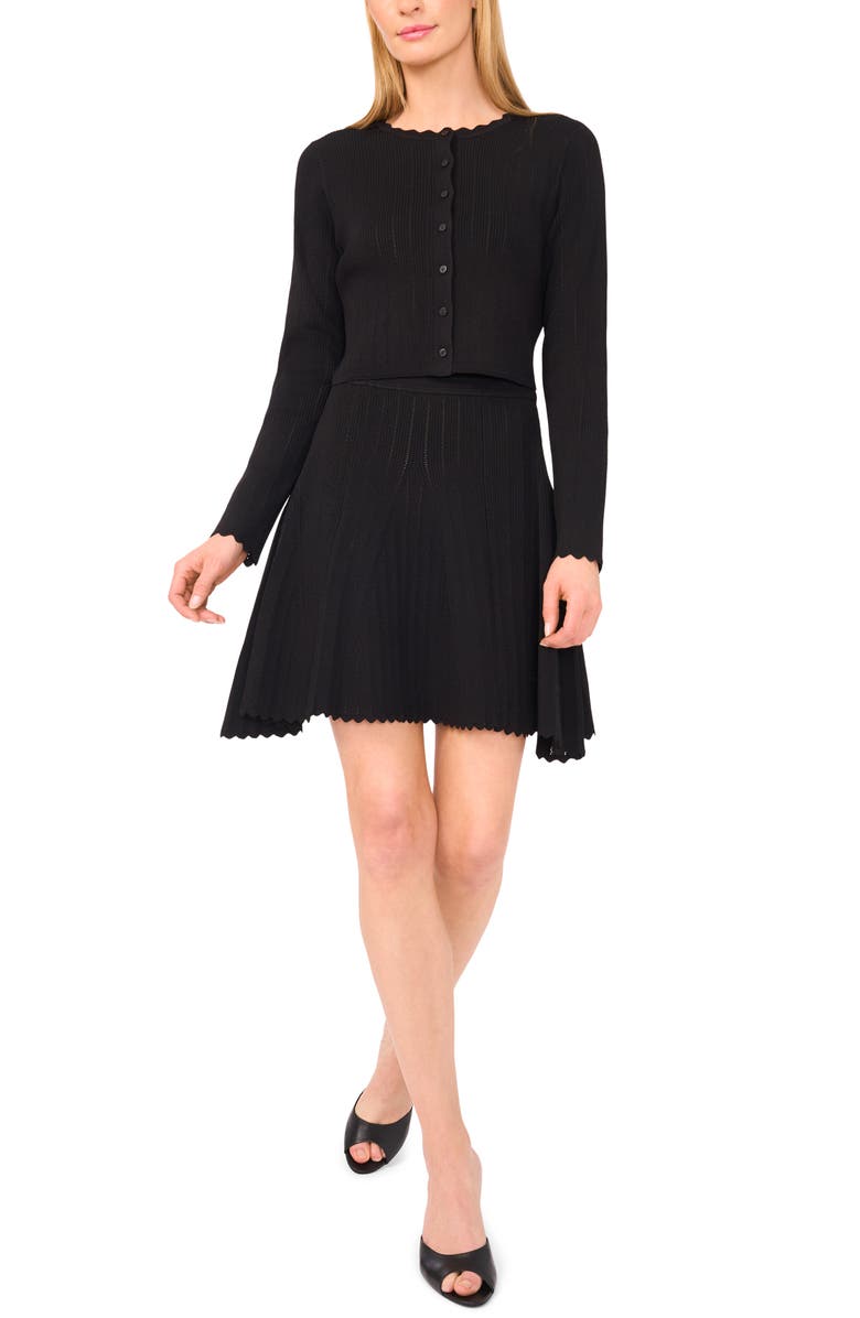Ted Baker Rib Pointelle Cardigan, Alternate, color, Rich Black