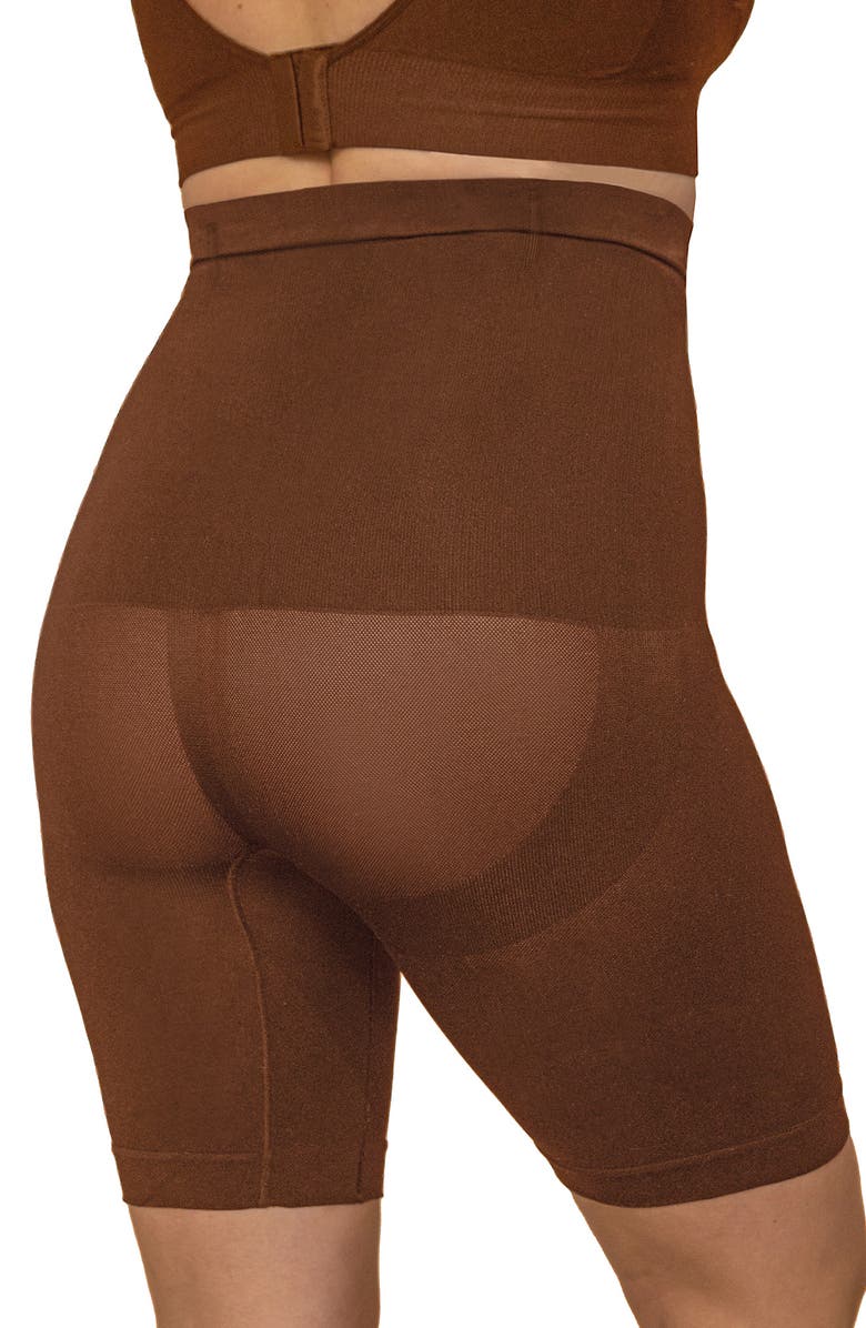 Shapermint Essentials High Waist Shaper Shorts, Alternate, color, Chocolate