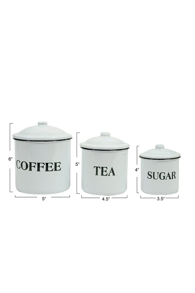 Farmhouse Enameled Metal Containers with "Coffee", "Tea", and "Sugar" Messages, White and Black, Set of 3, Alternate, color, White