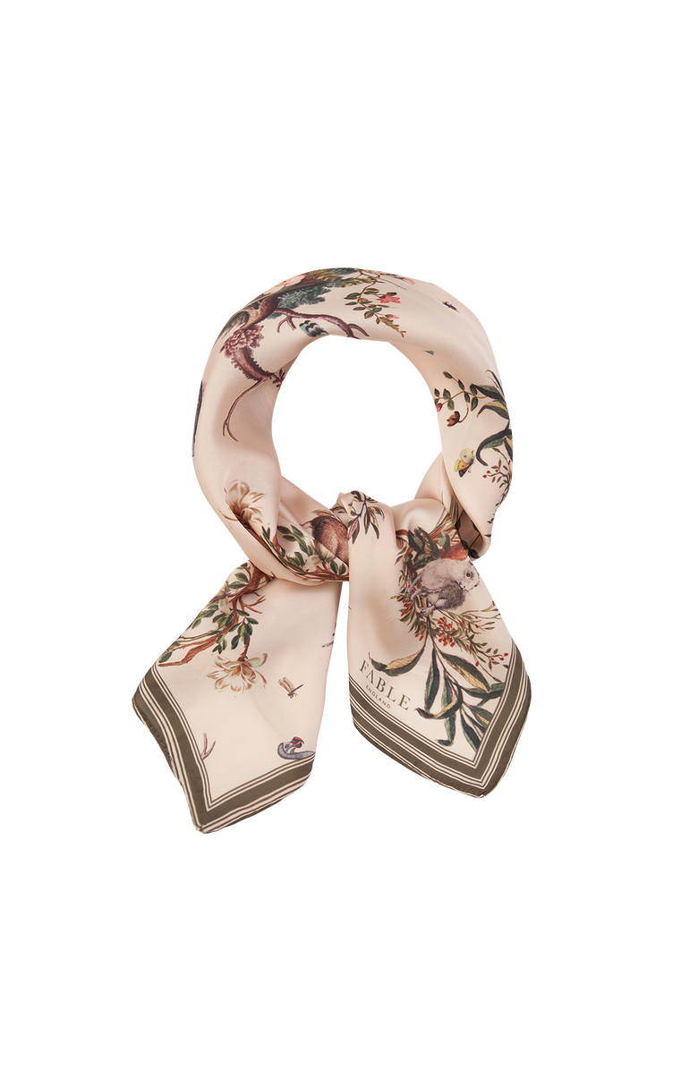 Fable England Toile de Jouy Olive Green Square Scarf, Alternate, color, Ivory