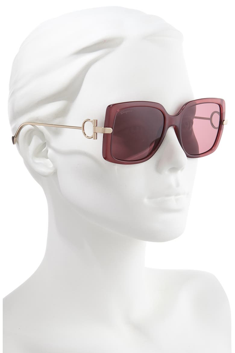 Salvatore Ferragamo Gancio 55mm Square Sunglasses, Alternate, color, WINE