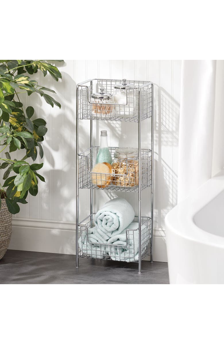 mDesign Steel Freestanding 3-Tier Storage Organizer Tower Rack - Chrome, Alternate, color, Chrome