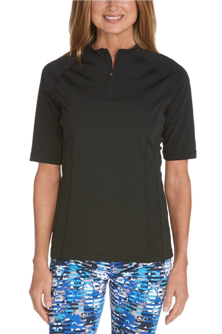 Women's Freestyle Short Sleeve Rash Guard, UPF 50+ Sun Protection, Alternate, color, Black