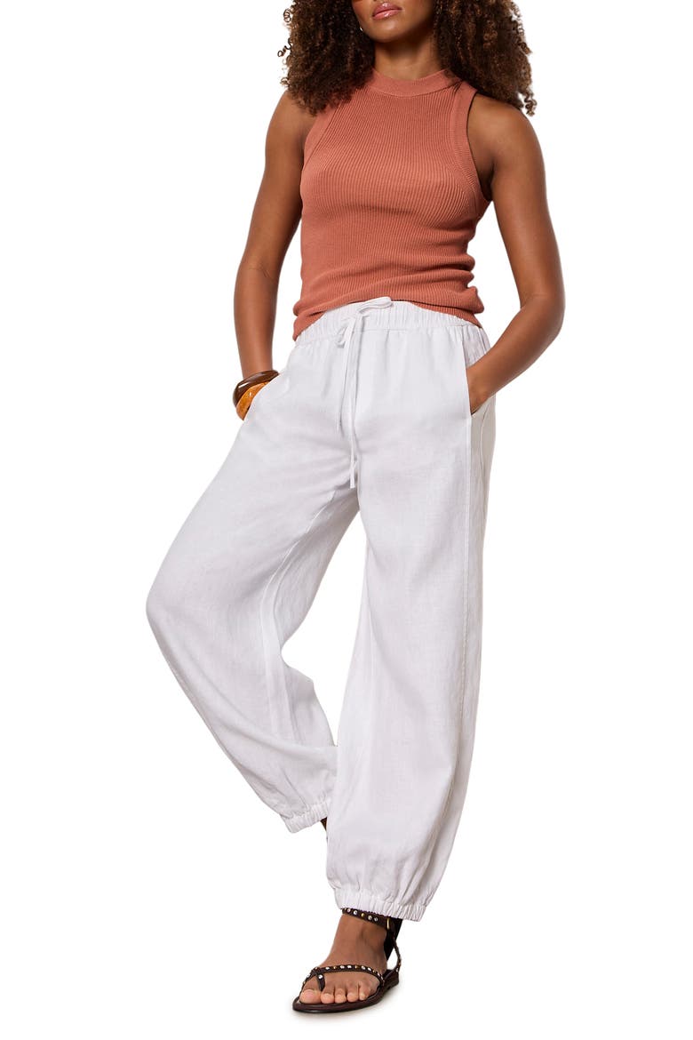Melody Drawstring Linen Balloon Pants, Alternate, color, WHITE