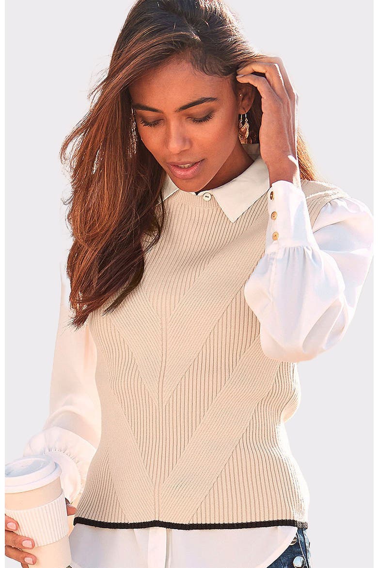 Women's Knit Pattern Sweater Vest, Main, color, Beige