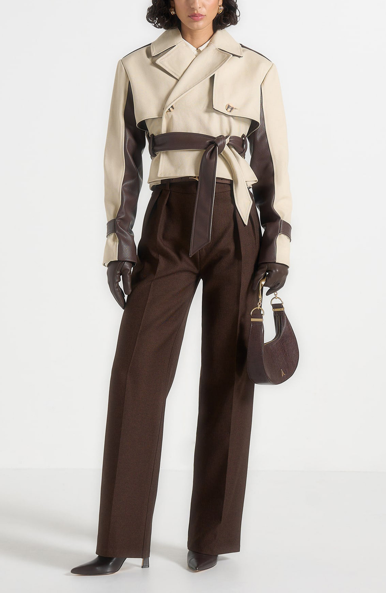Manière De Voir Lelia Cropped Gabardine Trench Coat With Belt, Alternate, color, Beige