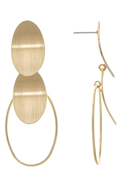 Concave Oval Disc Drop Earrings