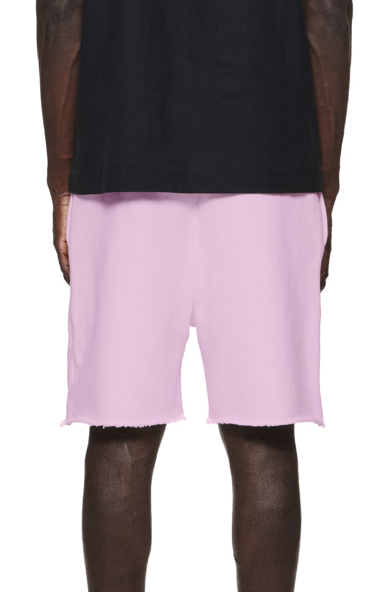 PURPLE BRAND Crackle Logo Cutoff Fleece Shorts, Alternate, color, Pink