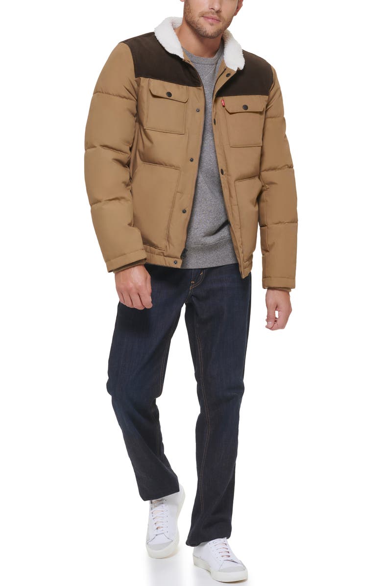 Levi's Woodsman High Pile Fleece Puffer Jacket, Alternate, color, Tan Dark Brown Corduroy Yoke