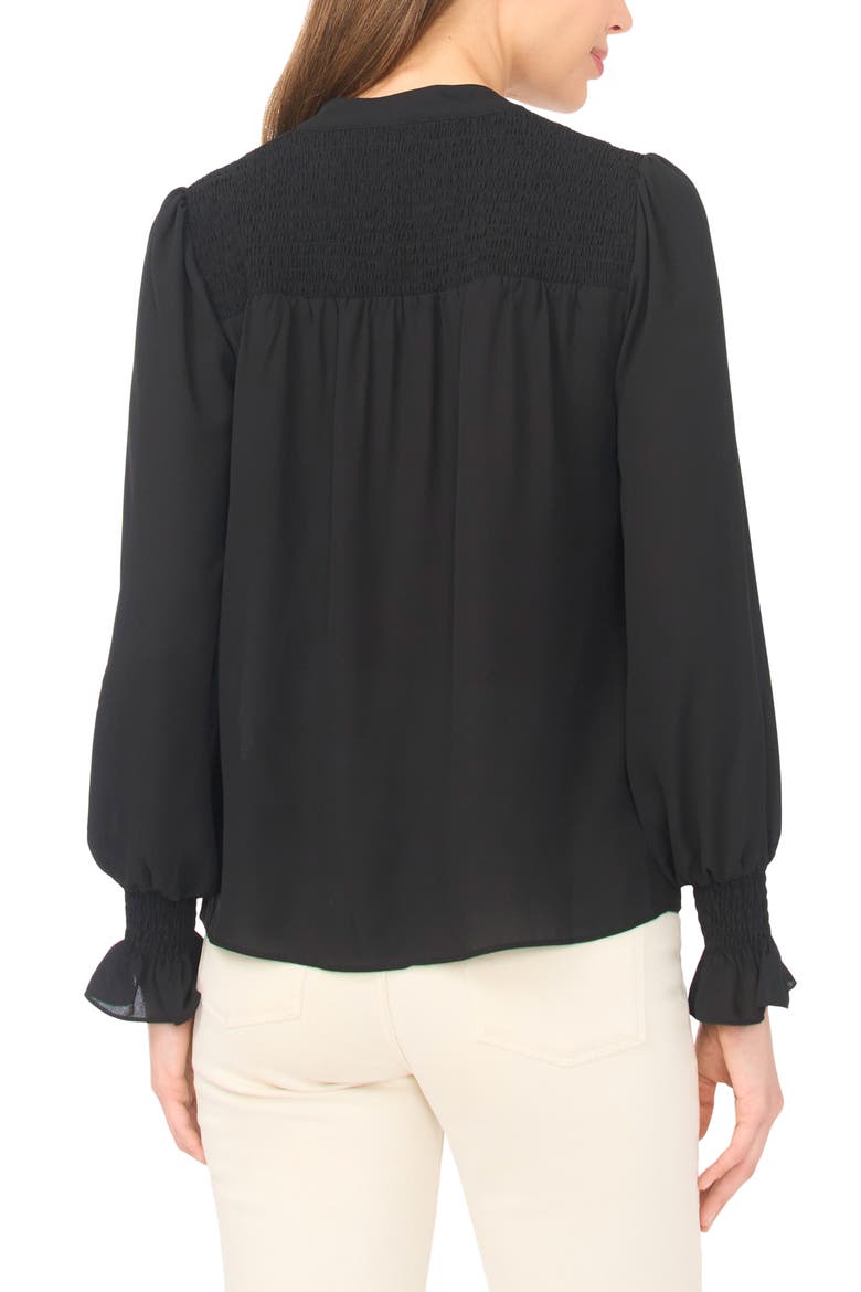 Half Placket Smocked Accent Top, Alternate, color, RICH BLACK
