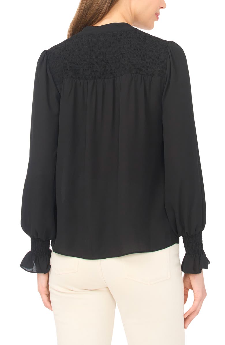 CeCe Half Placket Smocked Accent Top, Alternate, color, Rich Black