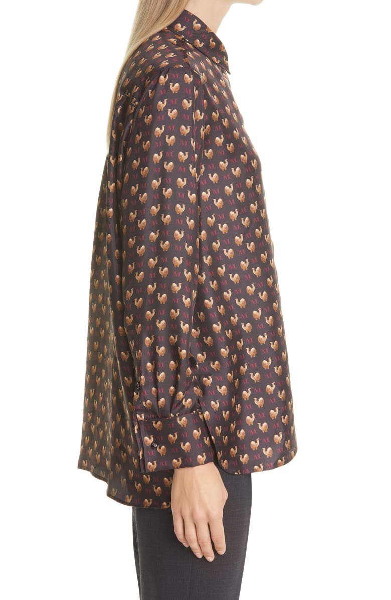 Max Mara Camel Print Silk Button-Up Blouse, Alternate, color, 