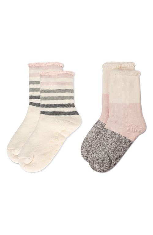 Memoi Assorted 2-pack Terry Cushioned Crew Socks In Ivory