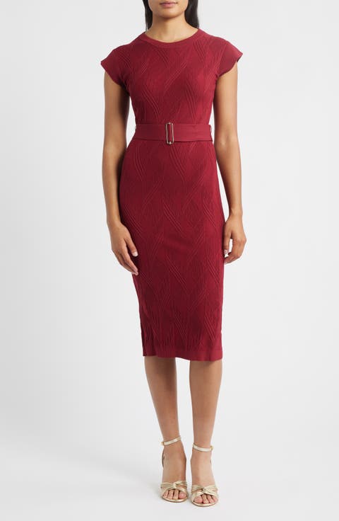 Belted Knit Sheath Dress