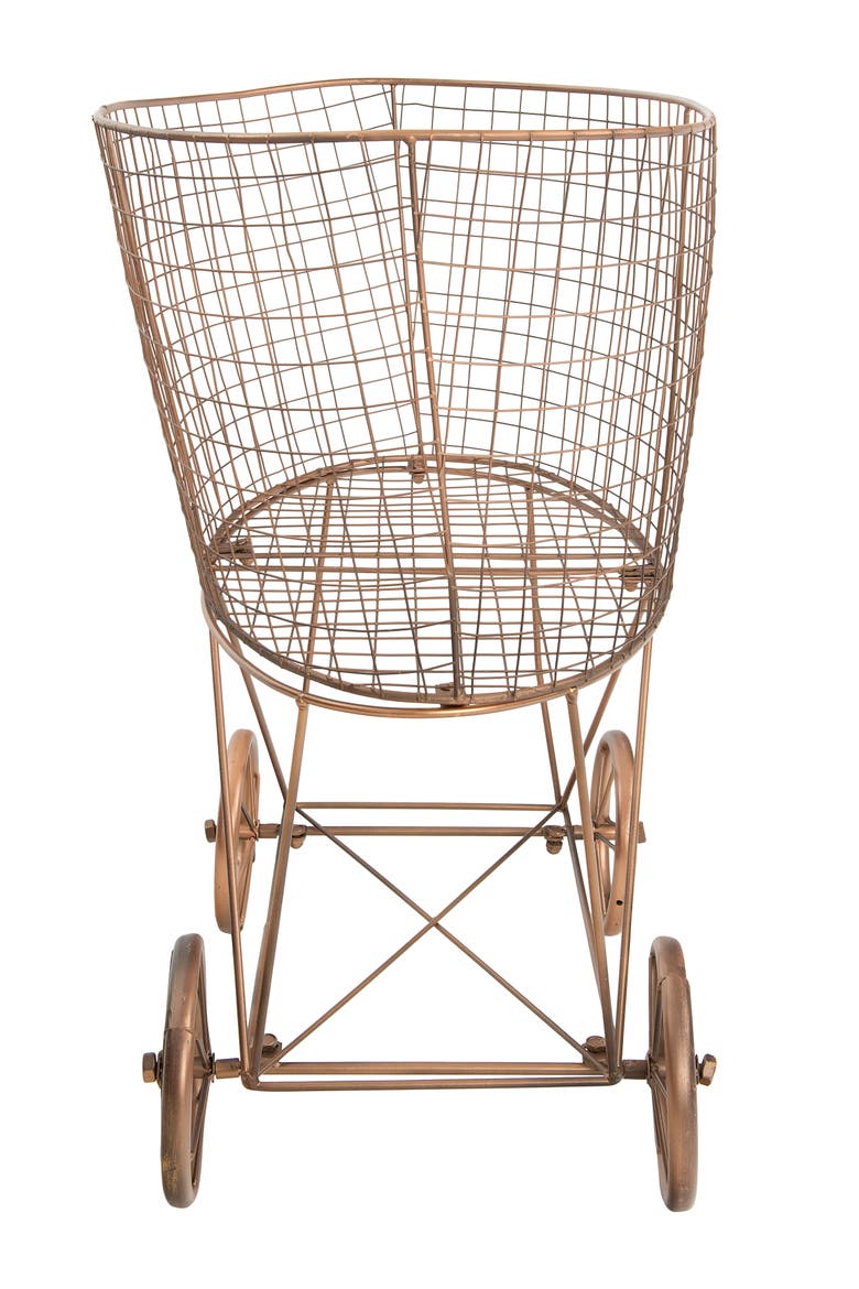 Metal Rolling Laundry Cart with Rack, Copper, Alternate, color, Gold