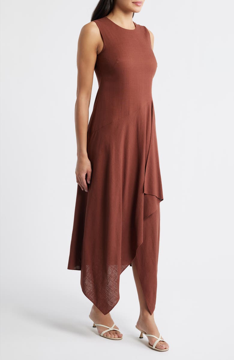 Vince Camuto Sleeveless Linen Midi Dress, Alternate, color, Brown