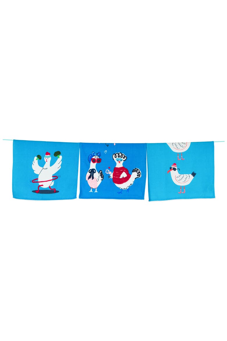 The Happy Place Set of 3 Cotton Kitchen Towels, Main, color, BLUE/ RED
