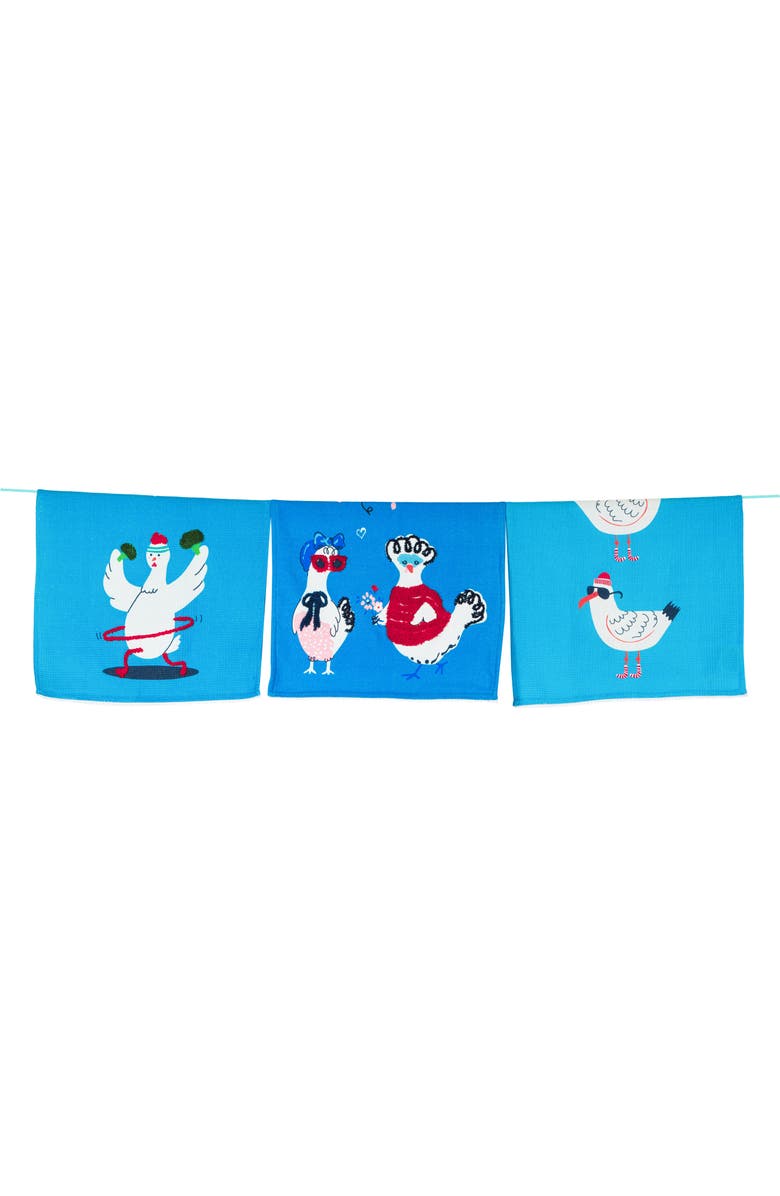 Tiramisu The Happy Place Set of 3 Cotton Kitchen Towels, Main, color, Blue/ Red